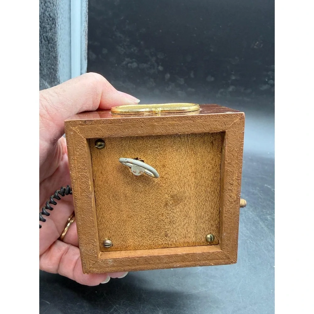 Vintage Miniature Telephone Music Box Antique Style Wood Brass Tone Decor